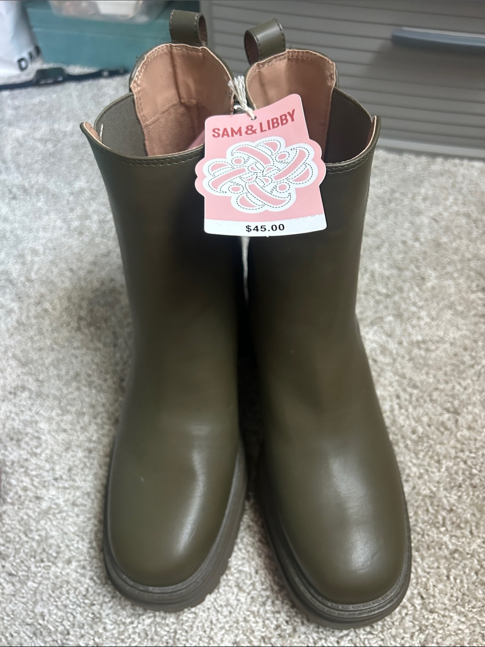 Sam & Libby Olive Green Pull-On Chelsea Booties